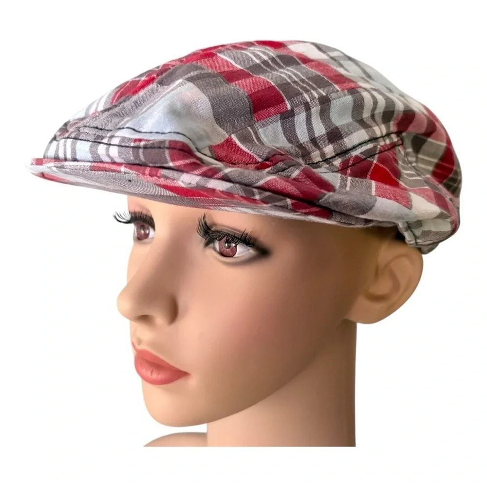 Crazy 8 Red and Gray Plaid Kids Newsboy Cap
